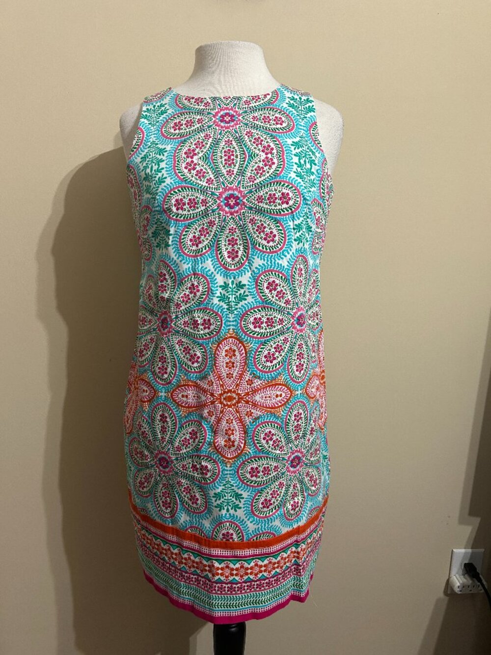 Share London Times Dress Womens Size 8 Blue Pink Paisley Floral Shift Work Party - Picture 1 of 10
